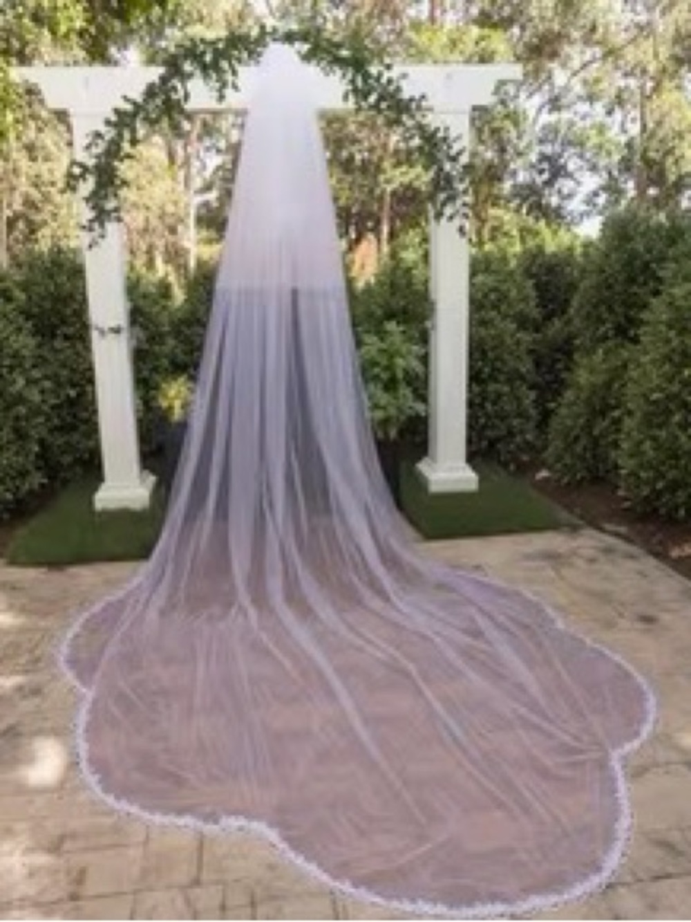 White Wedding Veil with Lace Edge - Brand